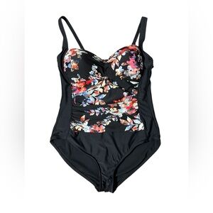 C15- Women’s Size 14 Floral Black One-Piece Swimsuit